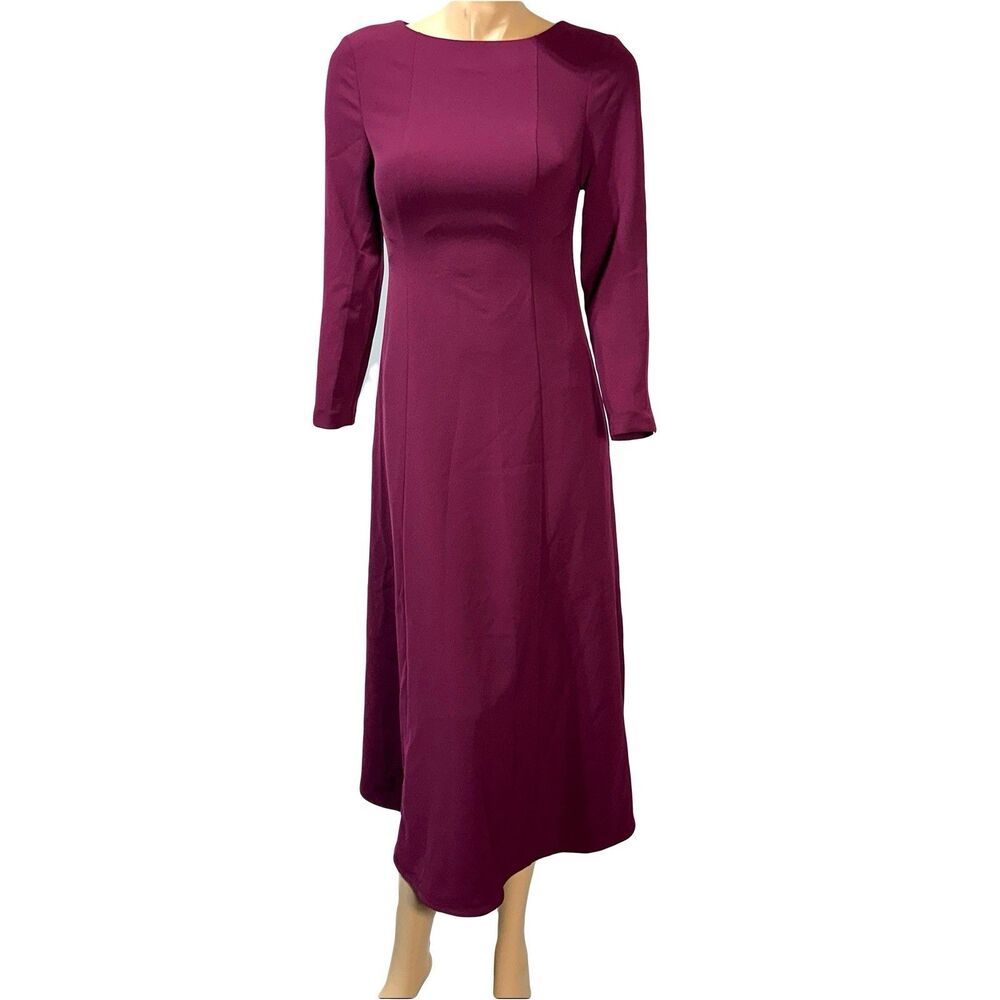 Hobbs London Leonora Dress Midi Long Sleeve warm plum Modest US Size 4 NWT